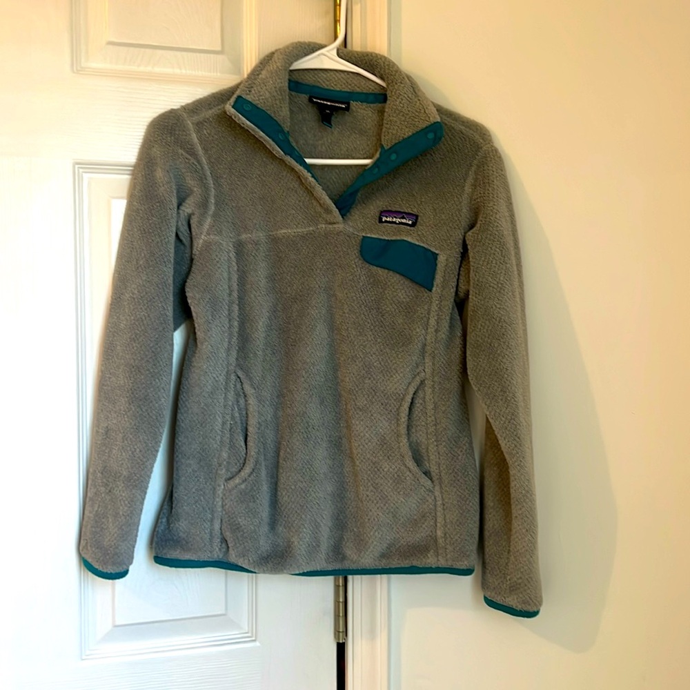 Patagonia Womens XS Gray Teal Snap-T Fleece Pullover Sweater